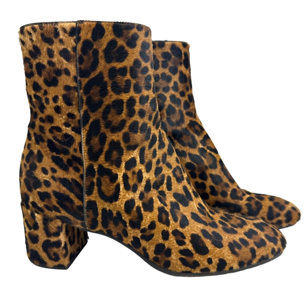 M. Gemi Womens Boots US 7.5 Leopard Calf Hair Block Heeled Ankle Booties Italy